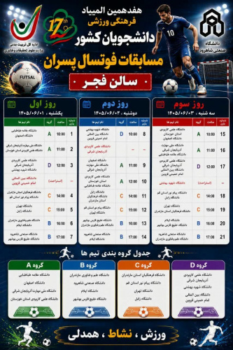 برنامه زمان‌بندی مرحله گروهی مسابقات فوتسال پسران هفدهمین المپیاد ورزشی دانشجویان سراسر کشور